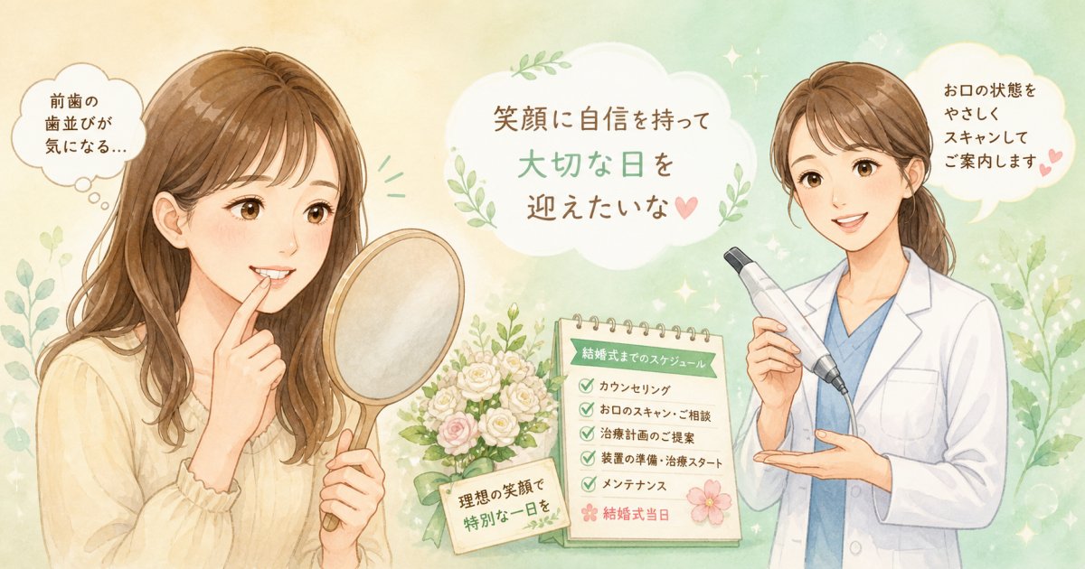 結婚式に間に合う?前歯矯正の流れと通院頻度・デジタル型取りを解説
