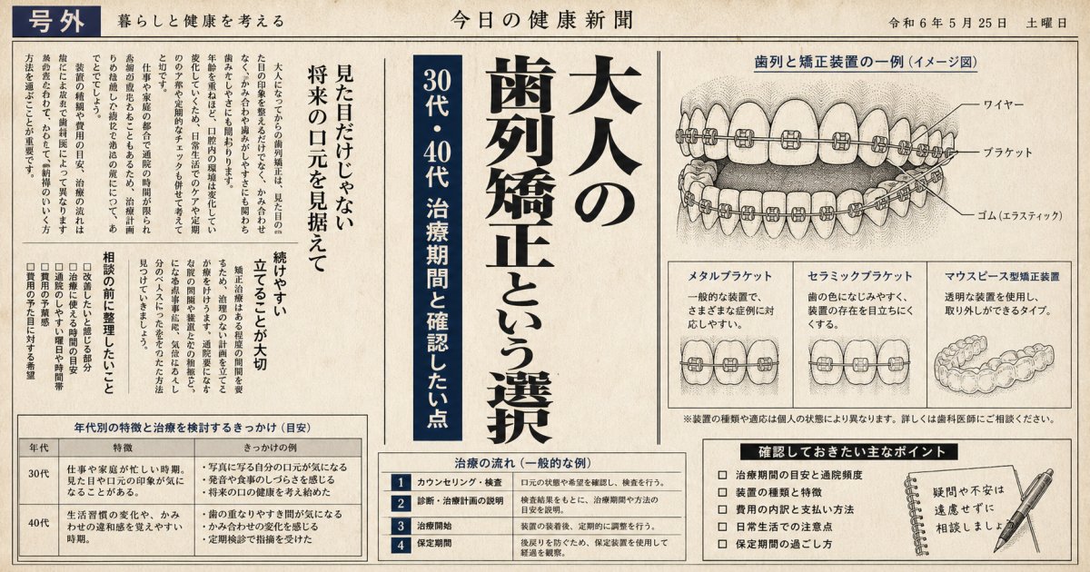 30代・40代からの大人の矯正は遅い？治療期間と注意点を解説