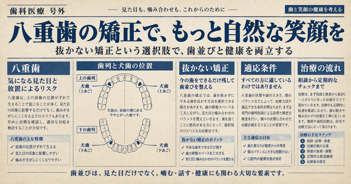 娘の八重歯は抜かずに治せる?非抜歯矯正の適応条件と治療の流れ